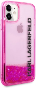 Apple iPhone 11 Kılıf Karl Lagerfeld Sıvılı Simli Elong Dizayn Kapak - Pembe