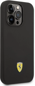 Apple iPhone 14 Pro (6.1) Kılıf Ferrari Magsafe Şarj Özellikli Silikon Metal Logo Dizayn Kapak - Siyah