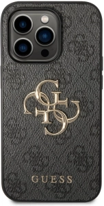 Apple iPhone 14 Pro (6.1) Kılıf Guess PU Deri Büyük Metal Logo Dizaynlı Kapak - Gri