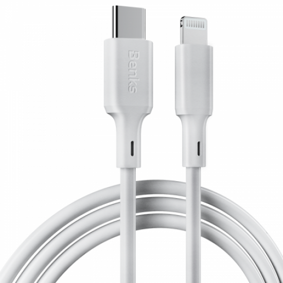 Benks M13 MFI PD Apple Lightning USB Şarj Data Kablosu 1.8M - Beyaz