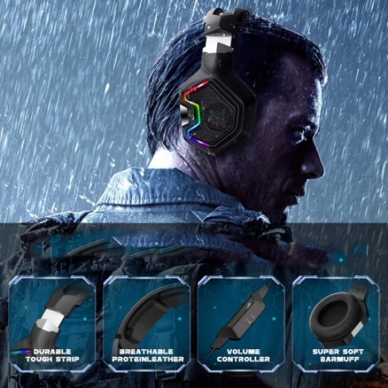 Onikuma K10 Pro RGB Renkli Oyuncu Kulaklığı 3.5mm - Siyah