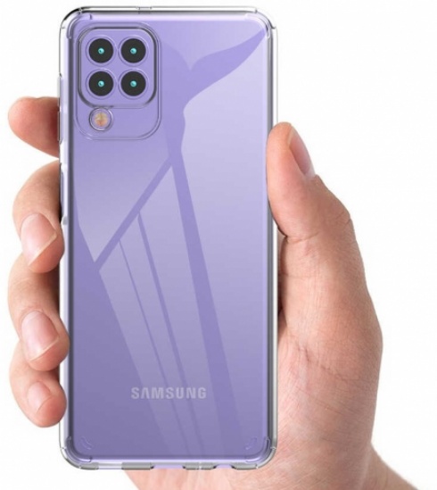 Samsung Galaxy A22 Kılıf Korumalı Kenarları Silikon Arkası Sert Coss Kapak  - Şeffaf