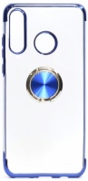 Huawei P30 Lite Kılıf Renkli Köşeli Yüzüklü Standlı Lazer Şeffaf Esnek Silikon - Mavi