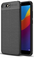 Huawei Y6 2018 Kılıf Deri Görünümlü Parmak İzi Bırakmaz Niss Silikon - Siyah