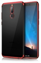 Huawei Mate 10 Lite Kılıf Renkli Köşeli Lazer Şeffaf Esnek Silikon - Kırmızı