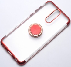 Huawei Mate 10 Lite Kılıf Renkli Köşeli Yüzüklü Standlı Lazer Şeffaf Esnek Silikon - Kırmızı