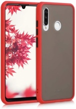 Huawei P30 Lite Kılıf Exlusive Arkası Mat Tam Koruma Darbe Emici - Kırmızı