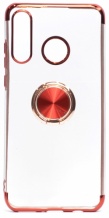 Huawei P30 Lite Kılıf Renkli Köşeli Yüzüklü Standlı Lazer Şeffaf Esnek Silikon - Kırmızı