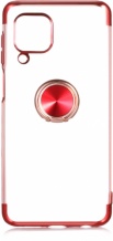Huawei P40 Lite Kılıf Renkli Köşeli Yüzüklü Standlı Lazer Şeffaf Esnek Silikon - Kırmızı