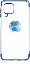 Huawei P40 Lite Kılıf Renkli Köşeli Yüzüklü Standlı Lazer Şeffaf Esnek Silikon - Mavi