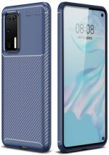 Huawei P40 Pro Kılıf Karbon Serisi Mat Fiber Silikon Negro Kapak - Lacivert