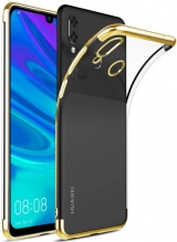 Huawei Y6 2019 Kılıf Renkli Köşeli Lazer Şeffaf Esnek Silikon - Gold