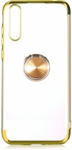 Huawei Y8p Kılıf Renkli Köşeli Yüzüklü Standlı Lazer Şeffaf Esnek Silikon - Gold