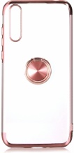 Huawei Y8p Kılıf Renkli Köşeli Yüzüklü Standlı Lazer Şeffaf Esnek Silikon - Rose Gold