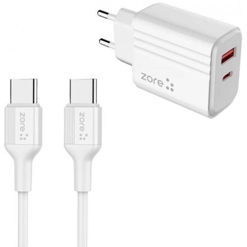 Zore Play Serisi PL3 Type-C to Type-C 2in1 PD Seyahat Şarj Aleti 20W
