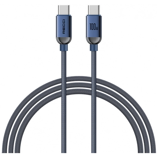Recci RS09CCPD Crystal Serisi 100W Hızlı Şarj Özellikli Type-C To Type-C PD Kablo 1.2M - Mavi