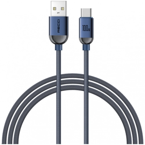 Recci RS09C Crystal Serisi 100W Hızlı Şarj Özellikli USB-A To Type-C Kablo 1.2M - Mavi