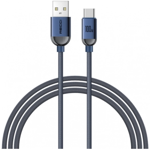 Recci RS09C Crystal Serisi 100W Hızlı Şarj Özellikli USB-A To Type-C Kablo 1.2M - Mavi