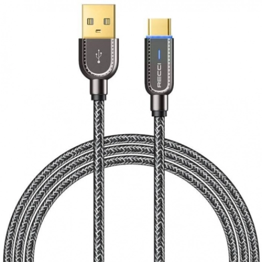Recci RS02C Smart Power-Off Serisi Hızlı Şarj Özellikli USB-A To Type-C Kablo 1M - Siyah