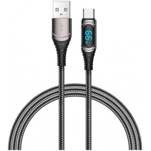 Recci RTC-P21C Ghost Serisi 66W 6A Hızlı Şarj Özellikli USB-A To Type-C Kablo 1.2M - Siyah