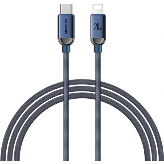 Recci RS09CLPD Crystal Serisi 20W Hızlı Şarj Özellikli Type-C To Lightning PD Kablo 1.2M - Mavi