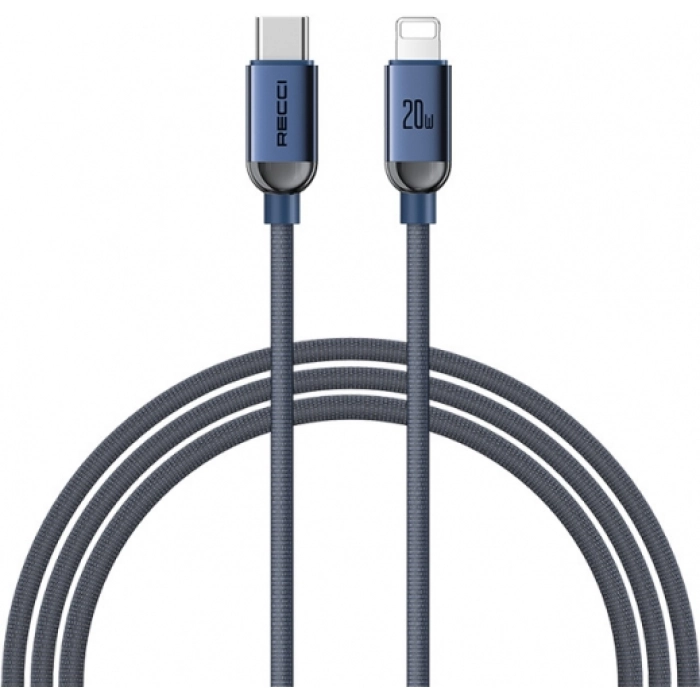 Recci RS09CLPD Crystal Serisi 20W Hızlı Şarj Özellikli Type-C To Lightning PD Kablo 1.2M - Mavi