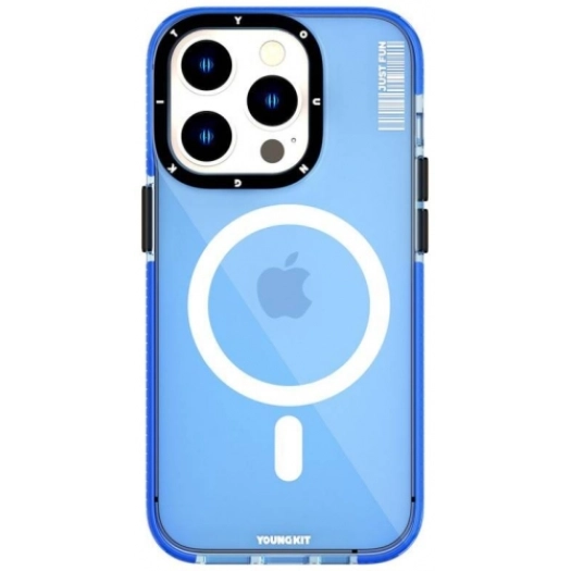 Apple iPhone 14 Pro Max Kılıf Magsafe Şarj Özellikli YoungKit Crystal Color Serisi Kapak - Mavi
