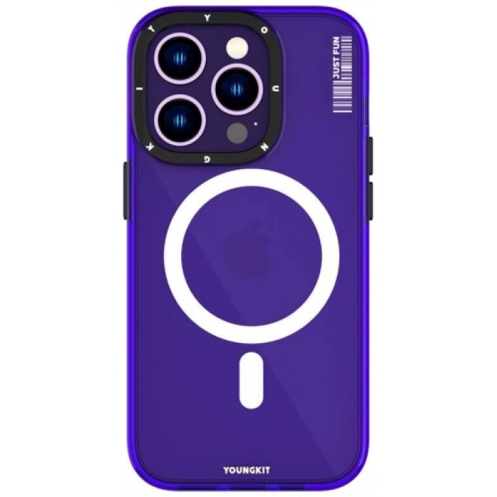 Apple iPhone 14 Pro Max Kılıf Magsafe Şarj Özellikli YoungKit Crystal Color Serisi Kapak - Mor