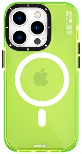 Apple iPhone 14 Pro Max Kılıf Magsafe Şarj Özellikli YoungKit Crystal Color Serisi Kapak - Yeşil