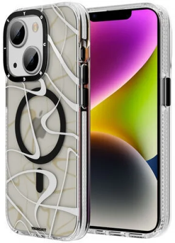 Apple iPhone 14 Kılıf Magsafe Şarj Özellikli Youngkit Water-Ink Serisi Kapak - Siyah