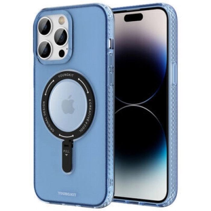 Apple iPhone 14 Pro Kılıf Magsafe Şarj Özellikli Youngkit Rock Serisi Kapak - Mavi
