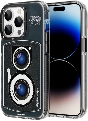 Apple iPhone 14 Pro Max Kılıf Magsafe Şarj Özellikli Lens Figürlü YoungKit Art Film Serisi Kapak - Siyah