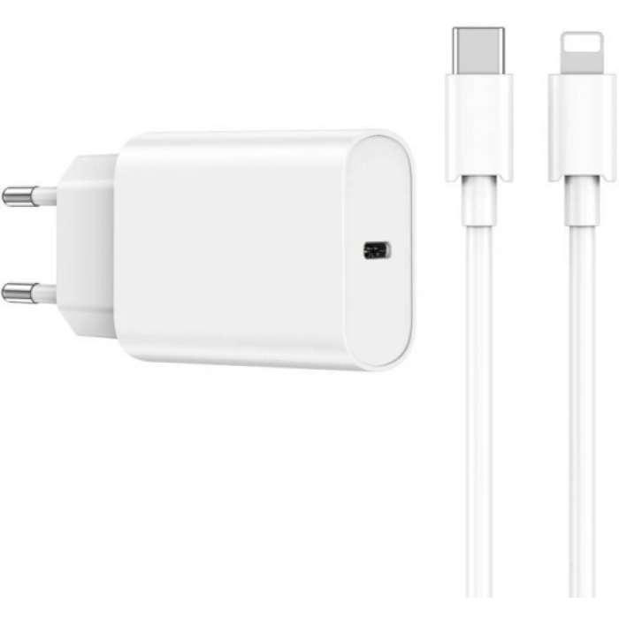 Wiwu Wi-U001 Quick 20W Tek Bağlantılı Şarj Başlığı Type-C PD to Lightning 20W Kablolu Şarj Seti - Beyaz