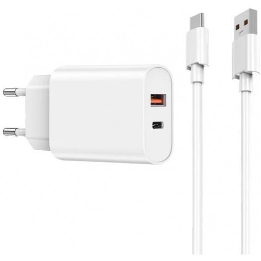 Wiwu Wi-U002 Quick Hızlı Şarj Başlığı USB-A to Type-C PD 20W Kablolu Şarj Seti - Beyaz