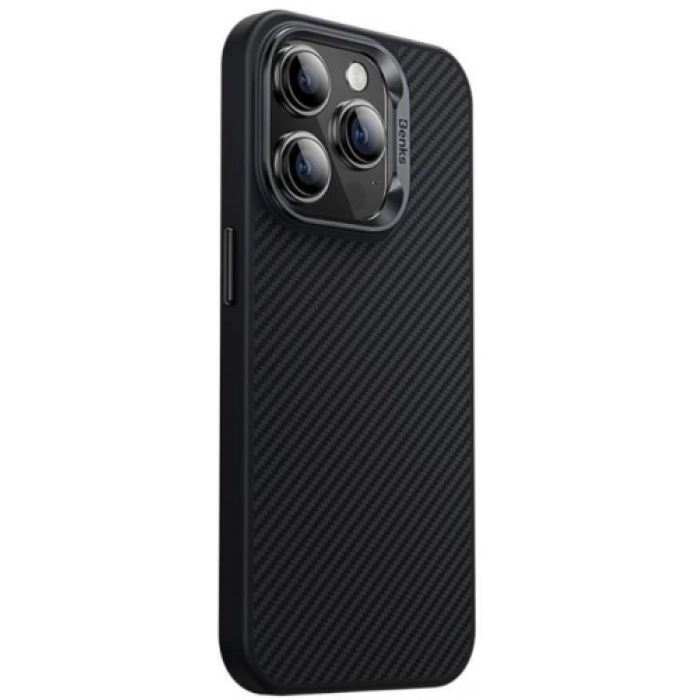 Apple iPhone 15 Pro Max Kılıf Karbon Fiber Magsafe Şarj Özellikli Benks Hybrid ArmorPro 600D Kevlar Kapak - Siyah