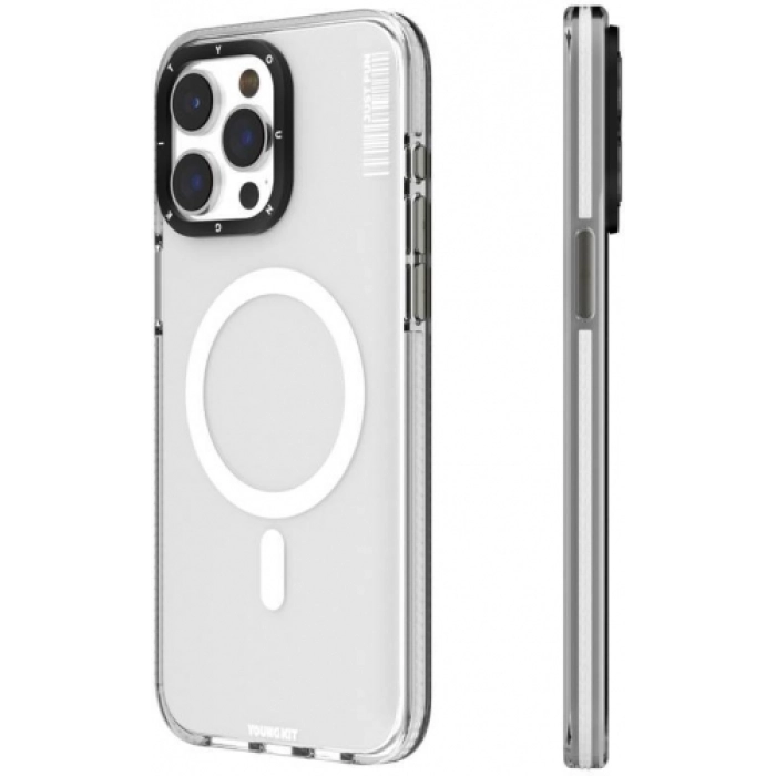 Apple iPhone 15 Pro Max Kılıf Magsafe Şarj Özellikli YoungKit Crystal Color Serisi Kapak - Beyaz