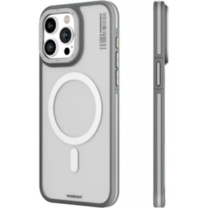 Apple iPhone 15 Pro Max Kılıf Magsafe Şarj Özellikli Youngkit Rock Sand Serisi Kapak - Gri