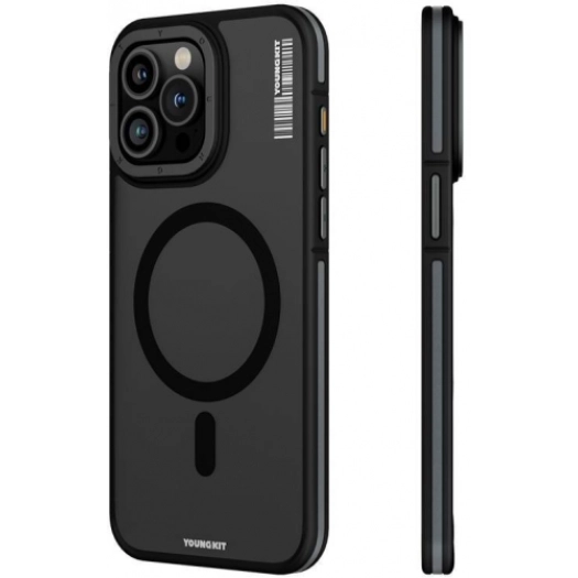 Apple iPhone 15 Pro Max Kılıf Magsafe Şarj Özellikli Youngkit Rock Sand Serisi Kapak - Gri