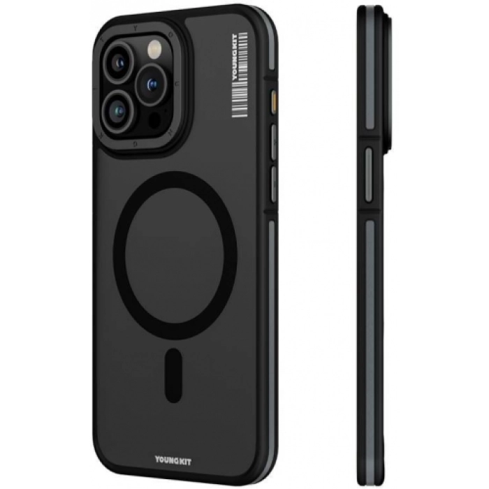 Apple iPhone 15 Pro Max Kılıf Magsafe Şarj Özellikli Youngkit Rock Sand Serisi Kapak - Gri