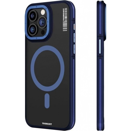 Apple iPhone 15 Pro Kılıf Magsafe Şarj Özellikli Youngkit Rock Sand Serisi Kapak - Mavi