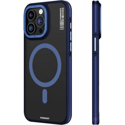 Apple iPhone 15 Pro Kılıf Magsafe Şarj Özellikli Youngkit Rock Sand Serisi Kapak - Mavi