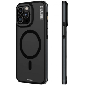 Apple iPhone 15 Pro Kılıf Magsafe Şarj Özellikli Youngkit Rock Sand Serisi Kapak - Siyah