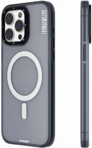 Apple iPhone 15 Pro Max Kılıf Magsafe Şarj Özellikli Youngkit Colored Sand Serisi Kapak - Siyah