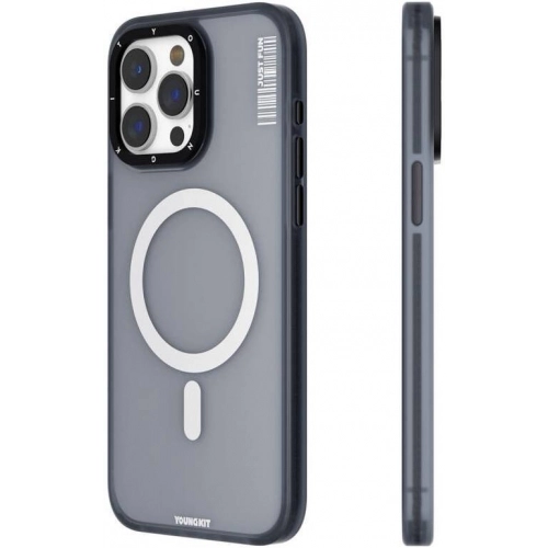 Apple iPhone 15 Pro Max Kılıf Magsafe Şarj Özellikli Youngkit Colored Sand Serisi Kapak - Siyah