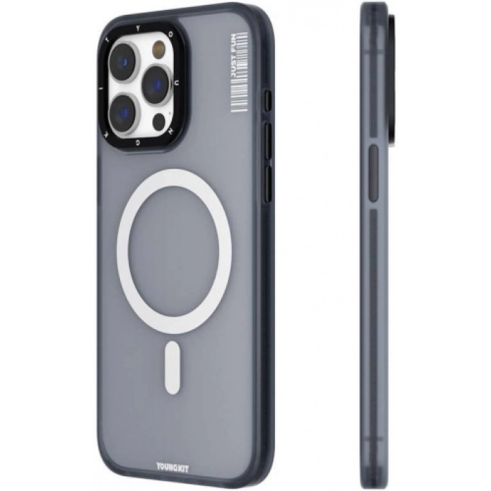 Apple iPhone 15 Pro Max Kılıf Magsafe Şarj Özellikli Youngkit Colored Sand Serisi Kapak - Siyah