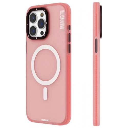 Apple iPhone 15 Pro Max Kılıf Magsafe Şarj Özellikli Youngkit Colored Sand Serisi Kapak - Pembe