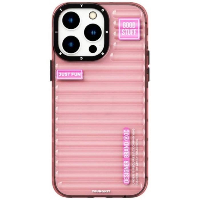 Apple iPhone 15 Pro Max Kılıf Şeffaf Renkli Tasarım YoungKit Fluorite Serisi Kapak - Pembe