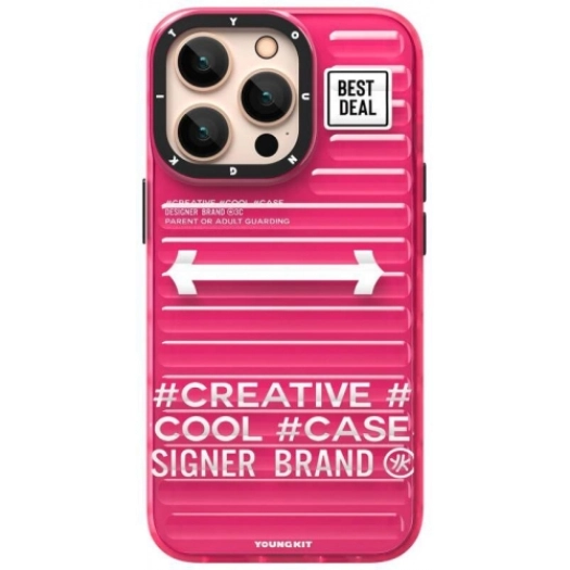 Apple iPhone 15 Pro Max Kılıf YoungKit Luggage FireFly Serisi Kapak - Pembe