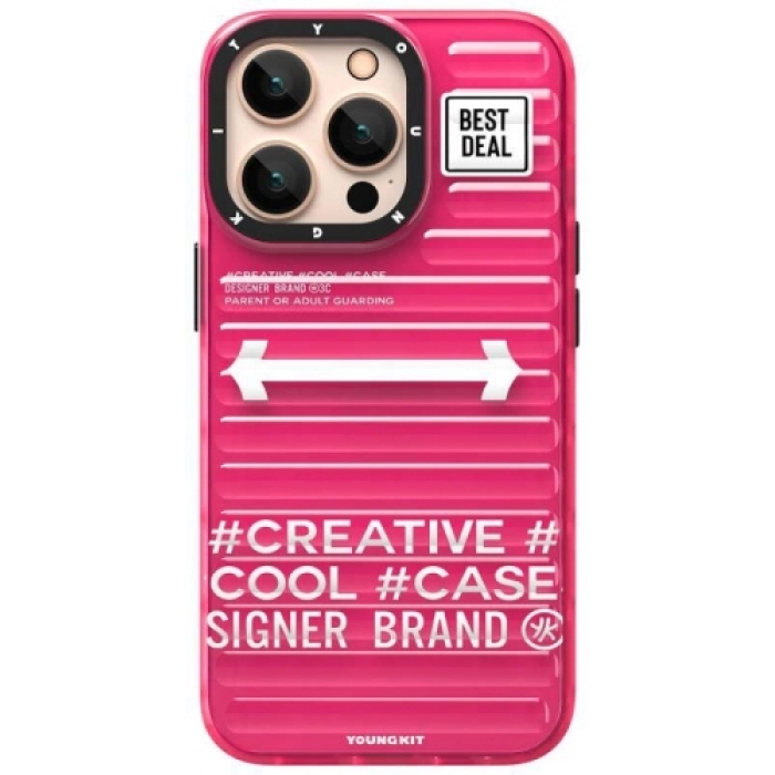 Apple iPhone 15 Pro Max Kılıf YoungKit Luggage FireFly Serisi Kapak - Pembe