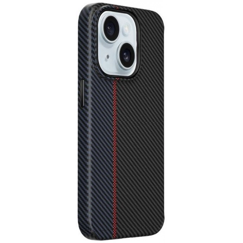 Apple iPhone 15 Kılıf Wiwu LCC-107 Karbon Fiber Magsafe Şarj Özellikli Kamera Korumalı Kabon Kapak - Mavi - Siyah